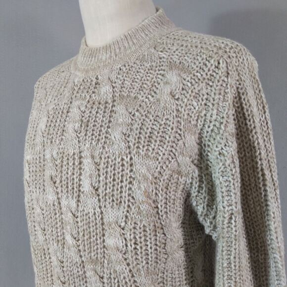 J Riggings Sweater Men's medium champagne beige cable thick pullover jumper prep - Picture 7 of 12